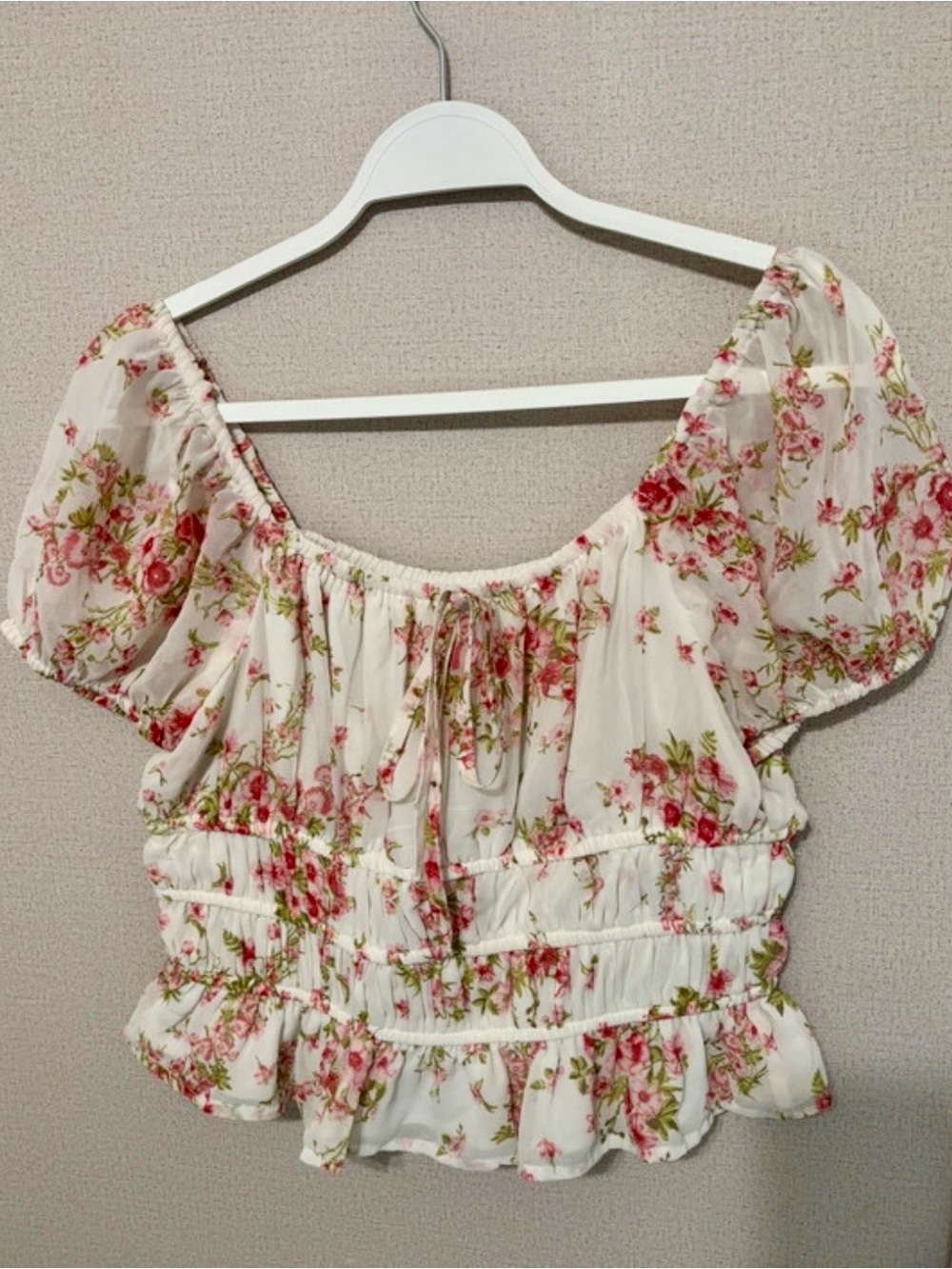 Japna White Crop Top with Pink Floral Print